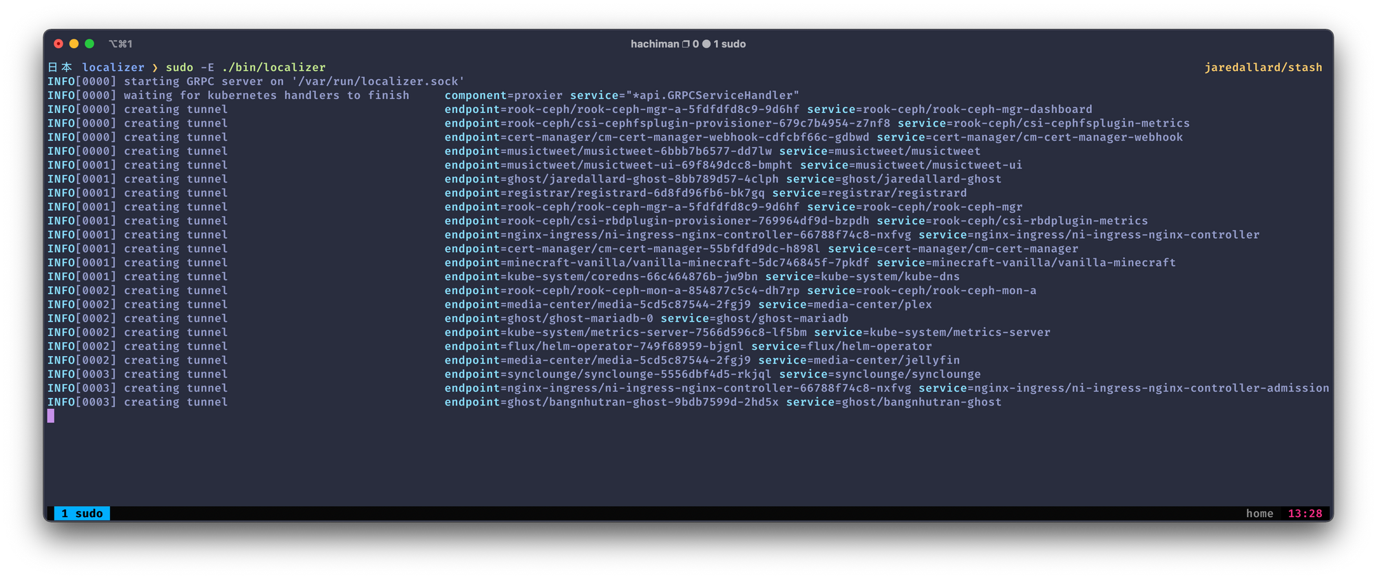 Output from running the localizer daemon